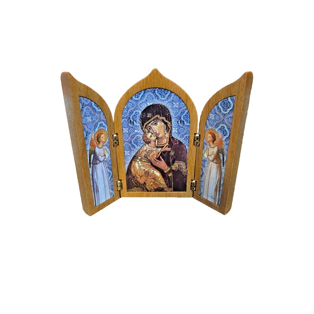 Madonna and Child Triptych Foldable Wood Religious Mary Jesus Angels Small